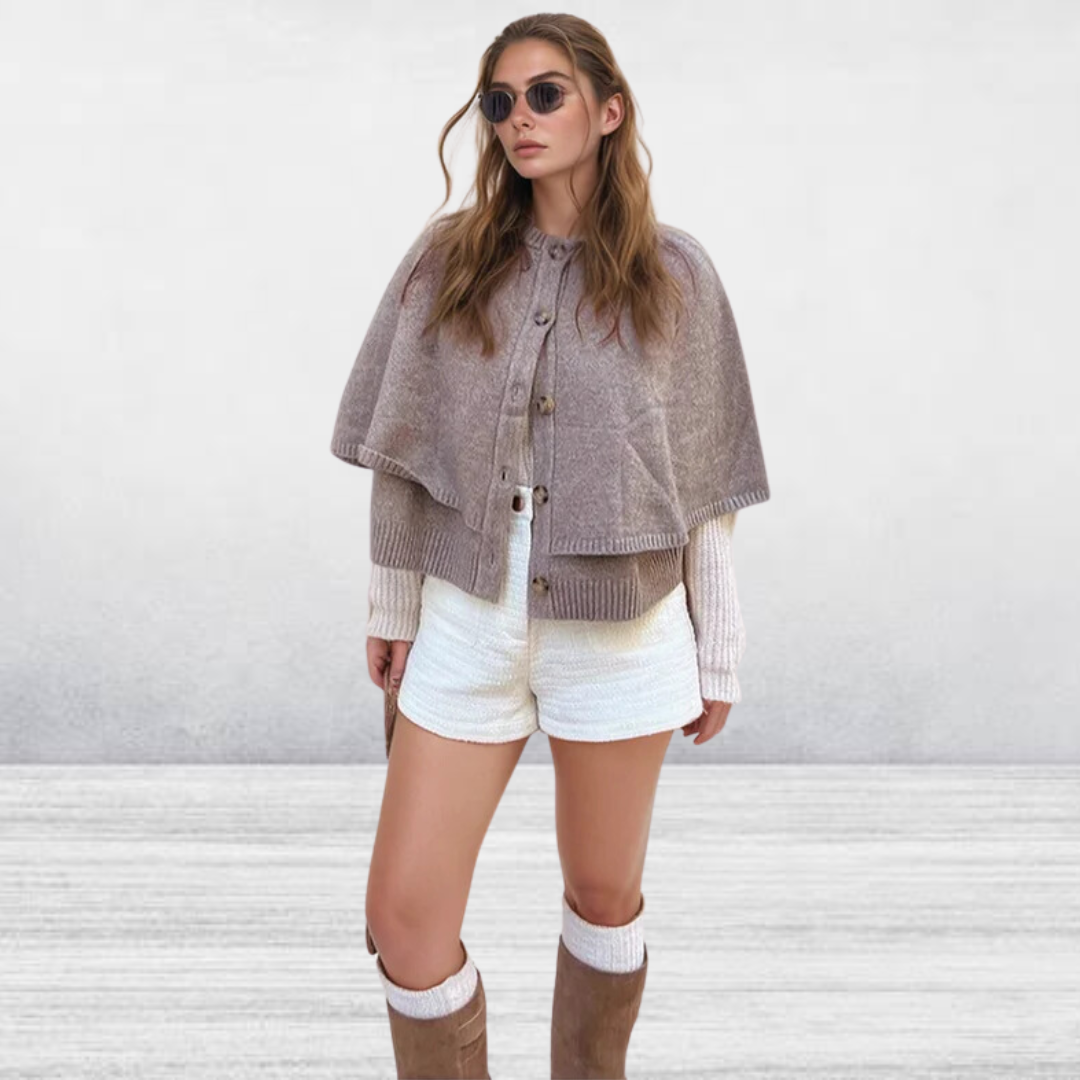 Avere | Trendy Round Neck Cape-Style Knit Cardigan