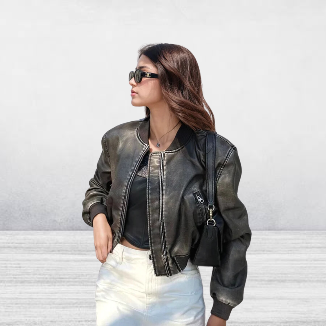 Avere | Trendy Cropped Bomber Jacket Black