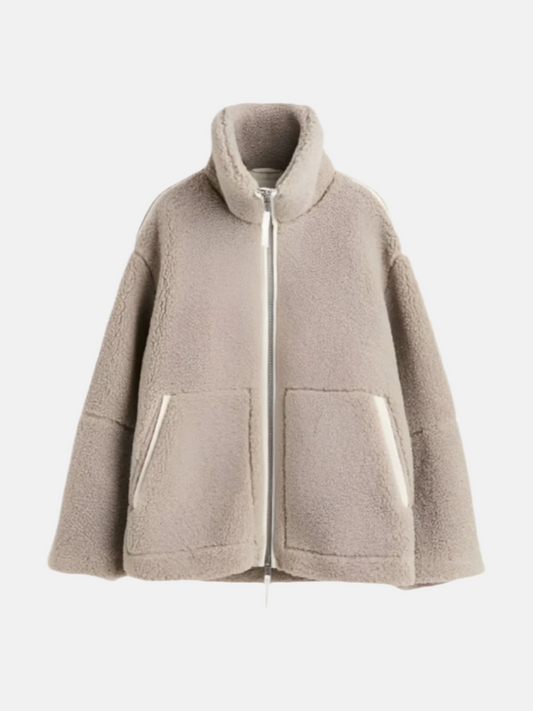 Noira – Faux Shearling Zip Jacket with Stand-Up Collar-Jacket-Light Brown-S-AVERE