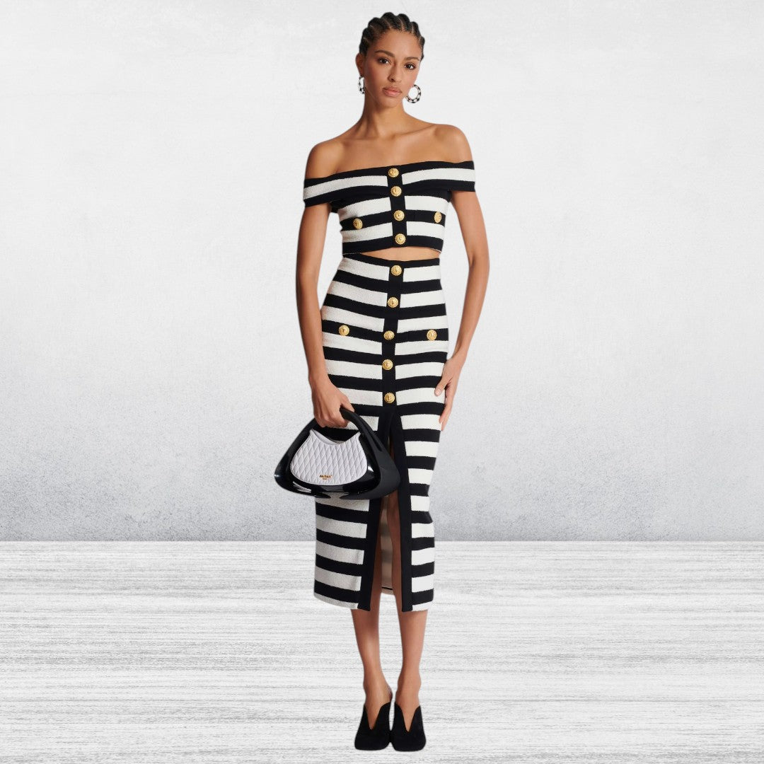 Avere | Women's Elegant Off-Shoulder Striped Co Ord Set