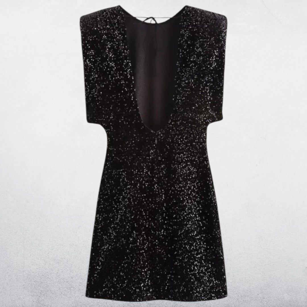 Avere | Women's Glamorous Black Sequin Mini Dress