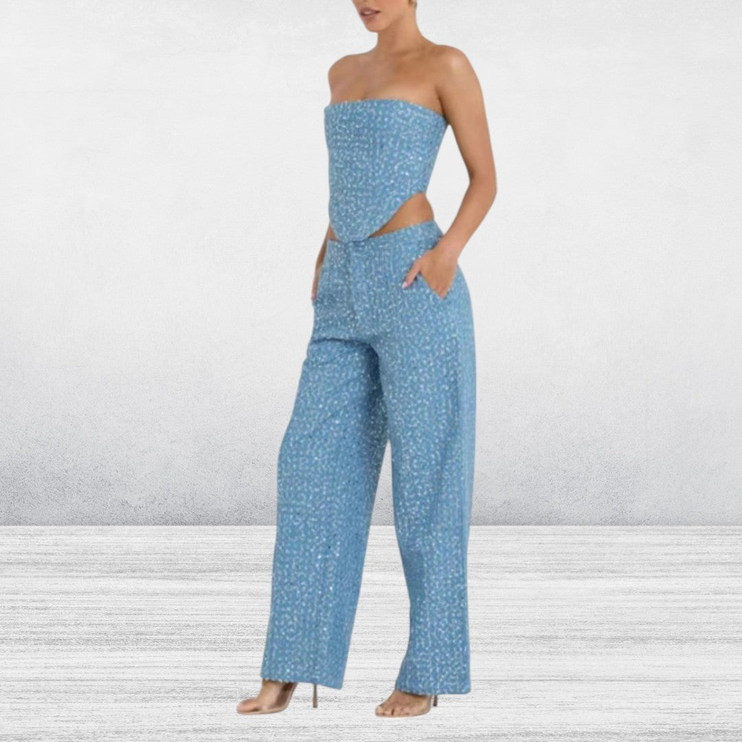 Avere | Women's Sparkling Denim Sequin Set