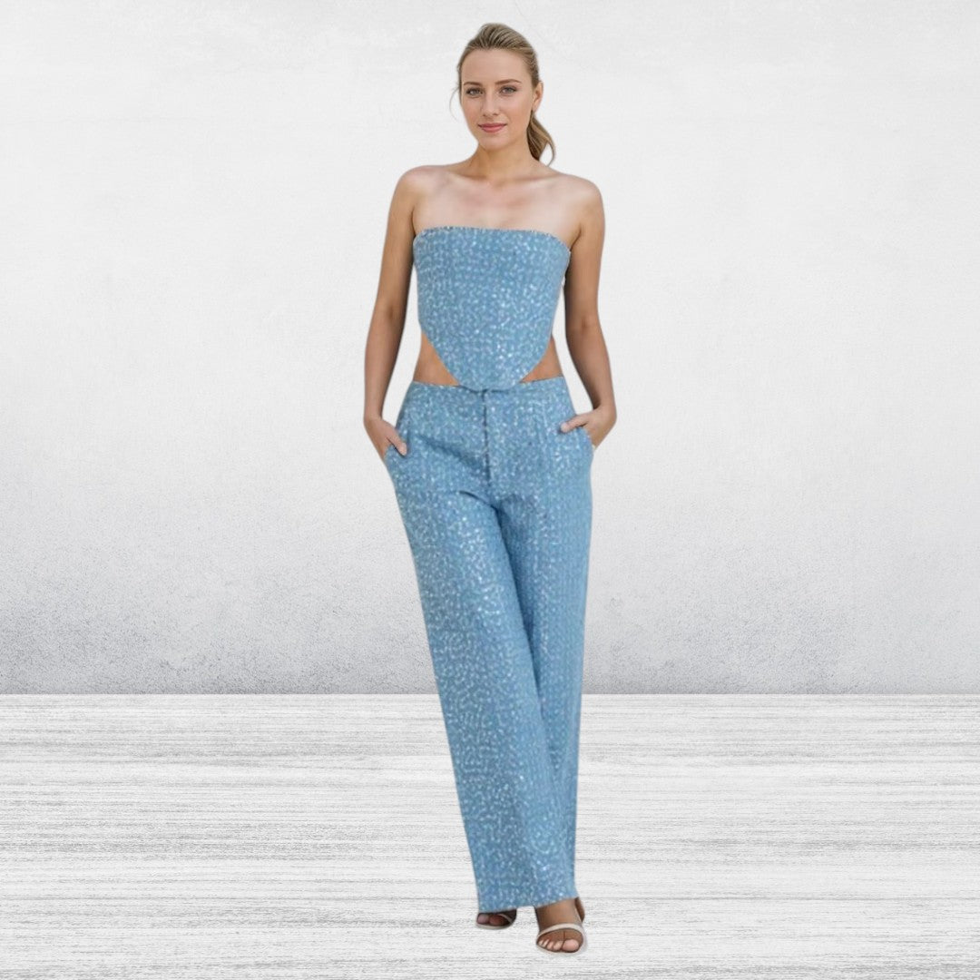 Avere | Women's Sparkling Denim Sequin Set