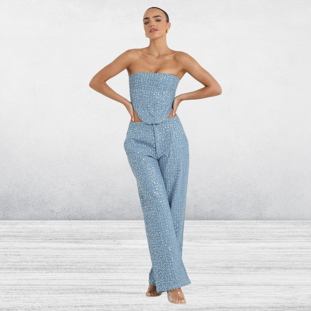 Avere | Women's Sparkling Denim Sequin Set